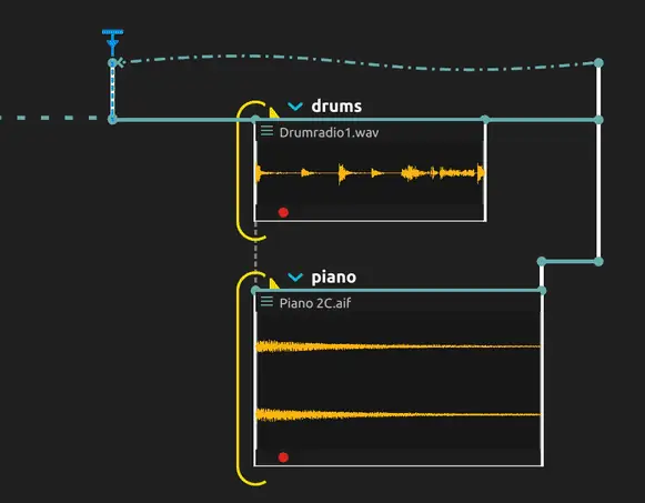 Une timeline interactive où un déclencheur attend un événement externe dans ossia score