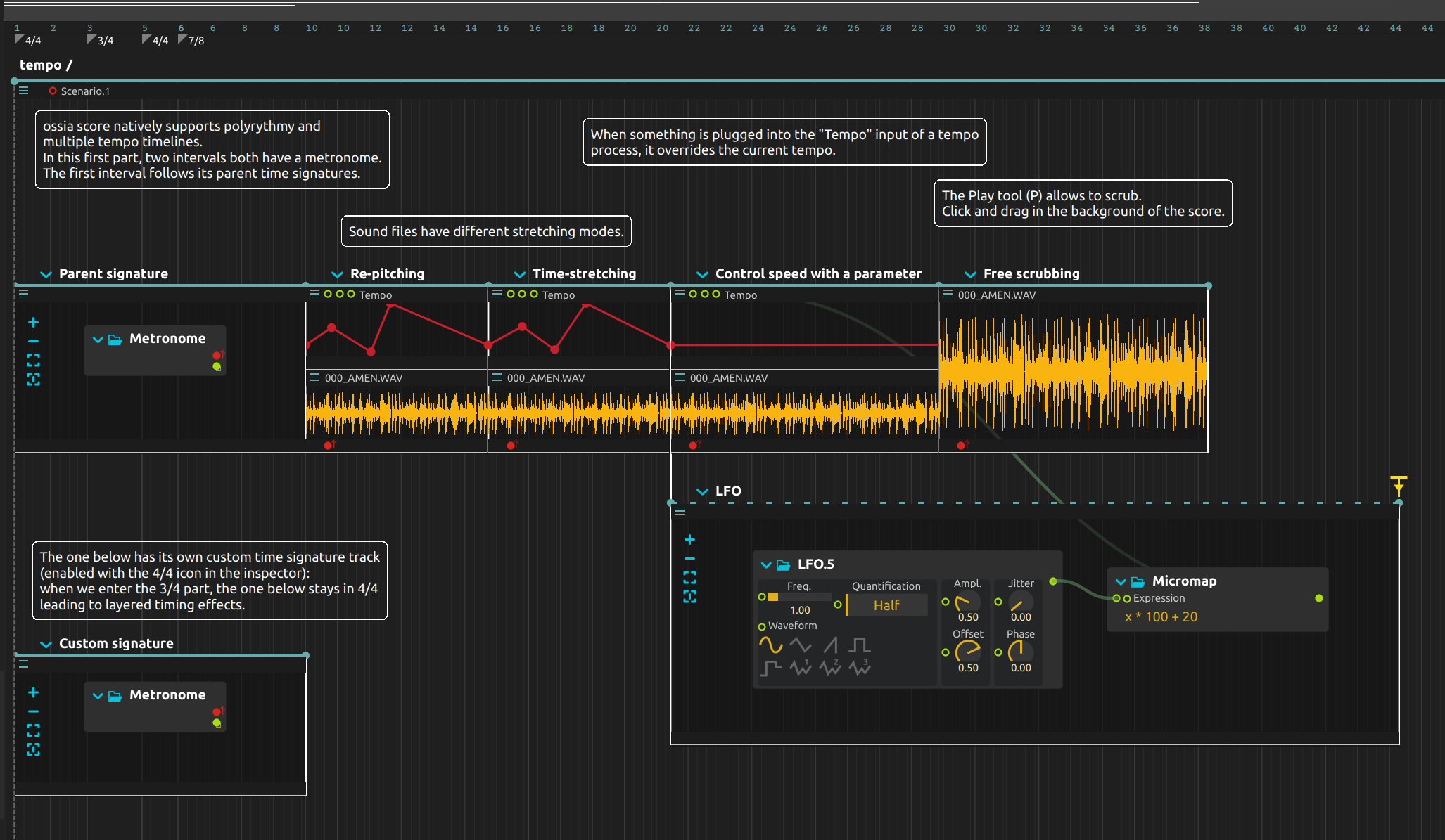 Tempo manipulation in ossia score Tempo Control Example