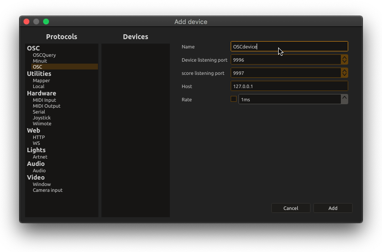 Device setup window