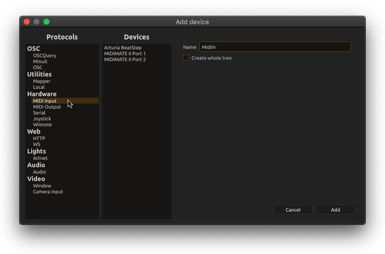 Device setup window