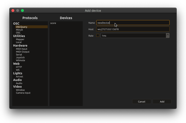 Device setup window