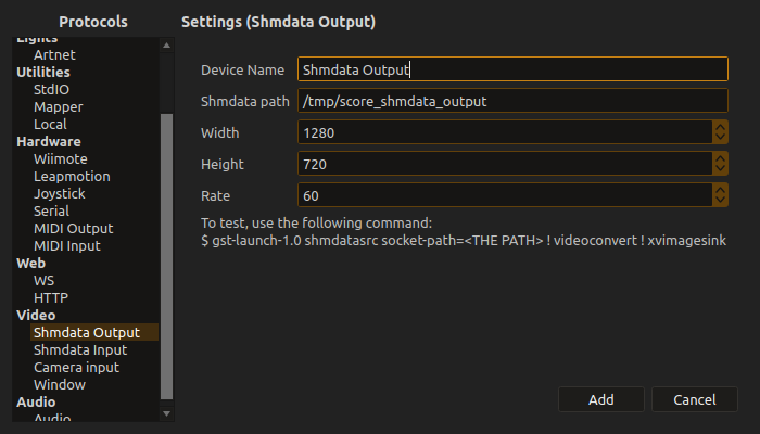 Shmdata output window