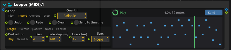 The MIDI looper playing a two bar phrase MIDI looper