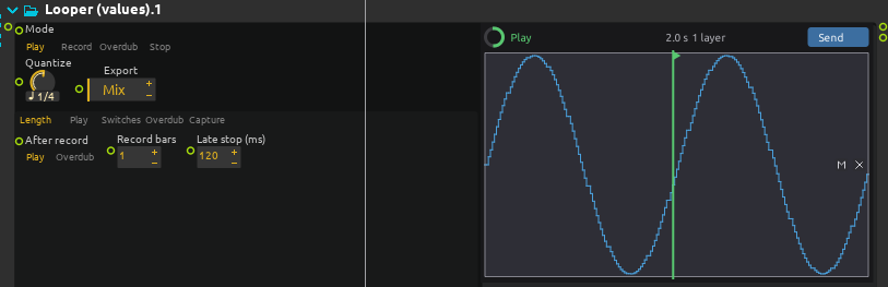 The value looper playing a two second LFO loop Value looper