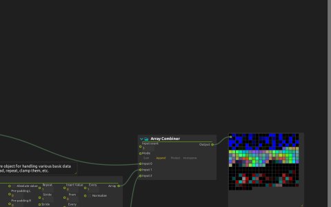 Three inputs entering Array Combiner in Append mode, with the combined colors displayed in LED View.