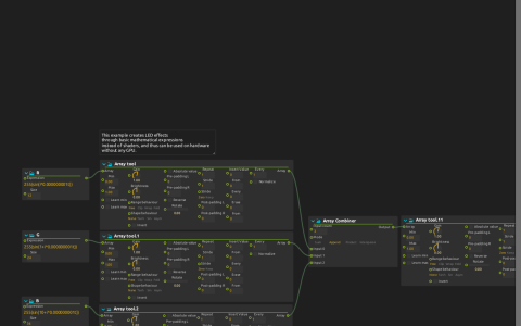 R, G and B array generators passing through Array tools into Array Combiner and a final reshaping stage.