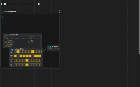 Looper controls beside a drum pattern and its Deuterium sampler on the timeline