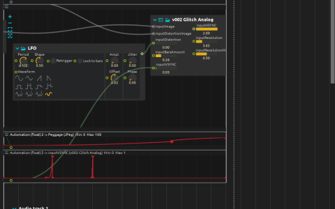 Drift LFO connected to v002 Glitch Analog above video-effect automation curves