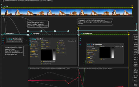 Cat video above Passthrough, Transform and Scale and Fit intervals with automation curves