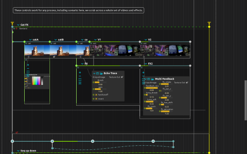 Cat FX scenario with sequenced video clips, Echo Trace and Multi Feedback