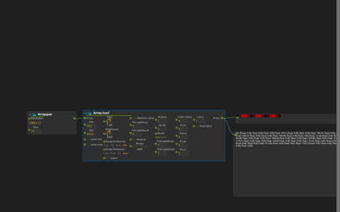 Arraygen connected through Array tool to a red LED preview and numeric value display.